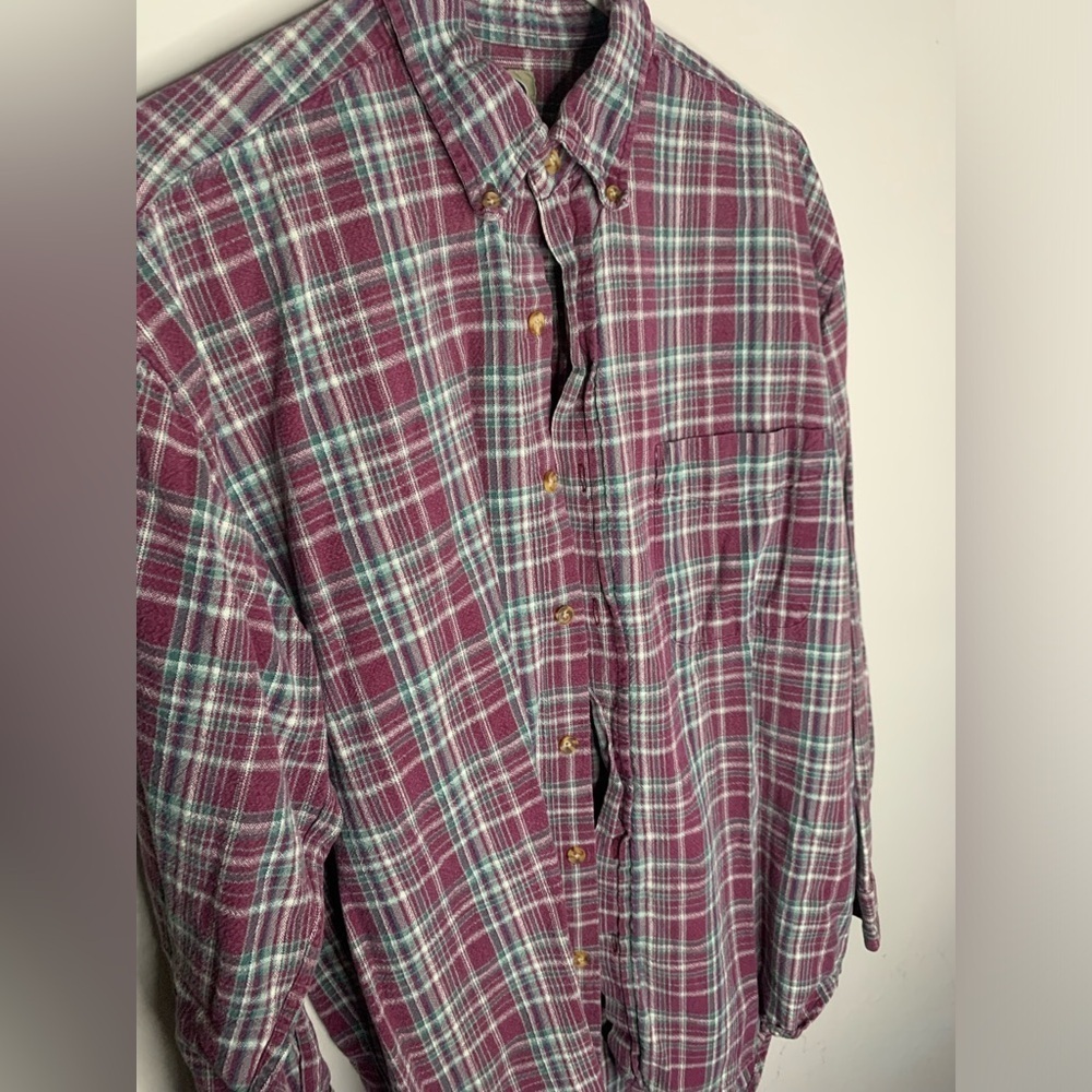Vintage 80s comfy long sleeved flannel plaid thick button up down - Picture 2 of 4